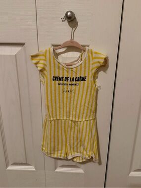 Zara Yellow & White Striped Kids One-Piece Tee